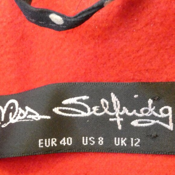 Red Coat Size 8 Lined Buttons & Bows Rare Warm Miss Selfridges Stylish *Flaw - Picture 2 of 16